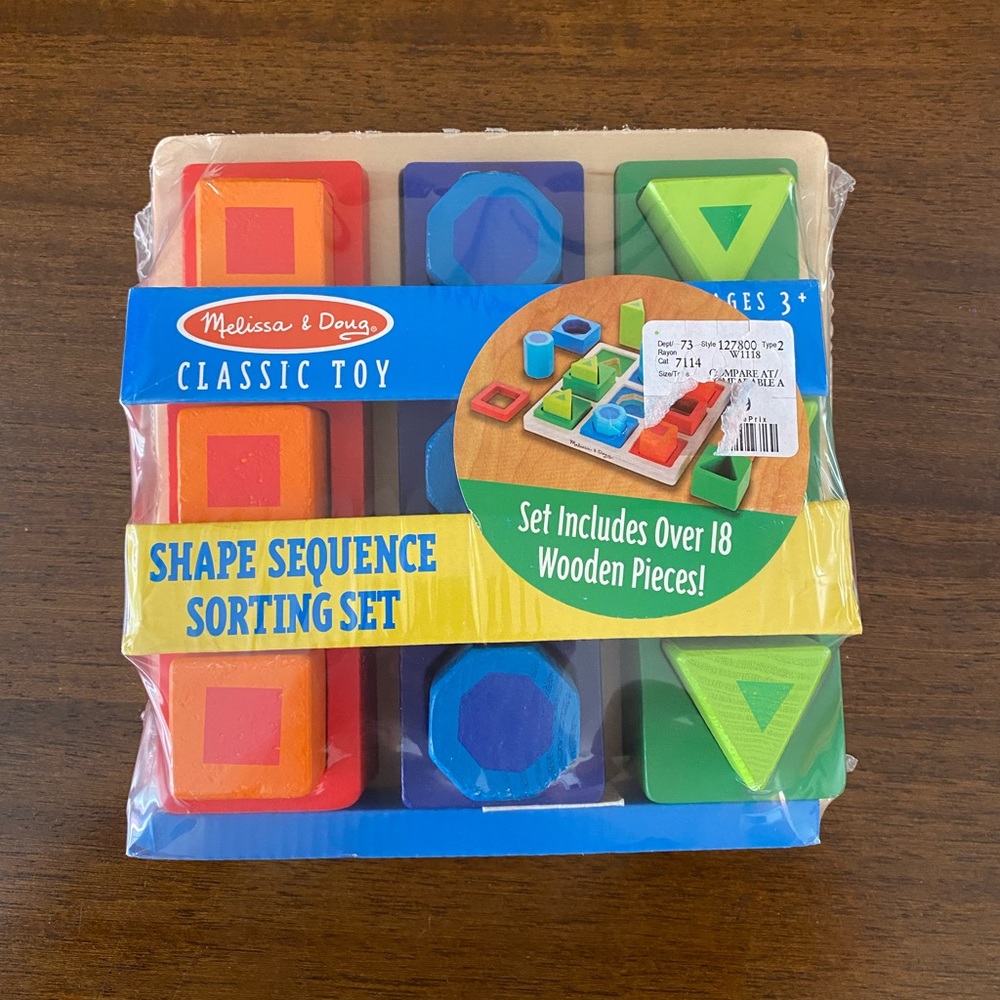 Retired Melissa & Doug Shape Sequence Sorting Set Classic Wooden Toy Puzzle NEW